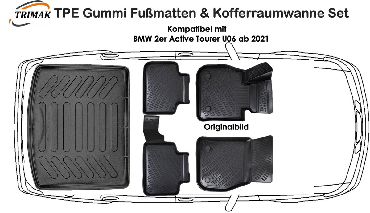 3D Fußmatten & Kofferraumwanne Auto Set Kompatibel mit BMW 2er Active Tourer U06 ab 2021