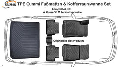 3D Fußmatten & Kofferraumwanne Auto Set Kompatibel mit Mercedes-Benz A Klasse V177 Sedan Limousine