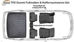 3D Fußmatten & Kofferraumwanne Auto Set Kompatibel mit Mercedes A Klasse W177 HB