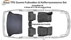 3D Fußmatten & Kofferraumwanne mit Ausbuchtung Auto Set Kompatibel mit Mercedes A Klasse W177 HB