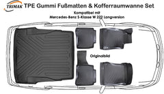 3D Fußmatten & Kofferraumwanne Auto Set Kompatibel mit Mercedes-Benz S-Klasse W 222 Langversion