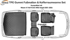 3D Fußmatten & Kofferraumwanne Auto Set Kompatibel mit Nissan X-Trail 4.Gen Mild-Hybrid 2021-2026