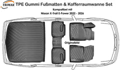 3D Fußmatten & Kofferraumwanne Auto Set Kompatibel mit Nissan X-Trail E-Power 2022 - 2026