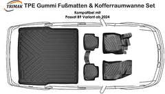 3D Fußmatten & Kofferraumwanne Auto Set Kompatibel mit VW Passat B9 Variant ab 2024