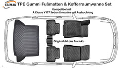 3D Fußmatten & mit Ausbuchtung Kofferraumwanne Auto Set Kompatibel mit Mercedes-Benz  A Klasse V199 Sedan Limousine