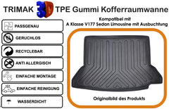 Trimak Kofferraumwanne kompatibel mit Mercedes A Klasse V177 Limousine Sedan Kofferraum mit Ausbuchtungen