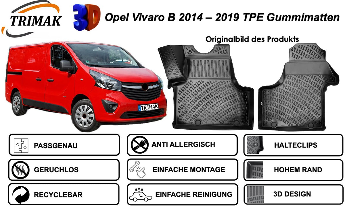 Trimak Autofußmatten kompatibel mit Opel Vivaro B 2014–2019 Auto Allwetter Gummimatten