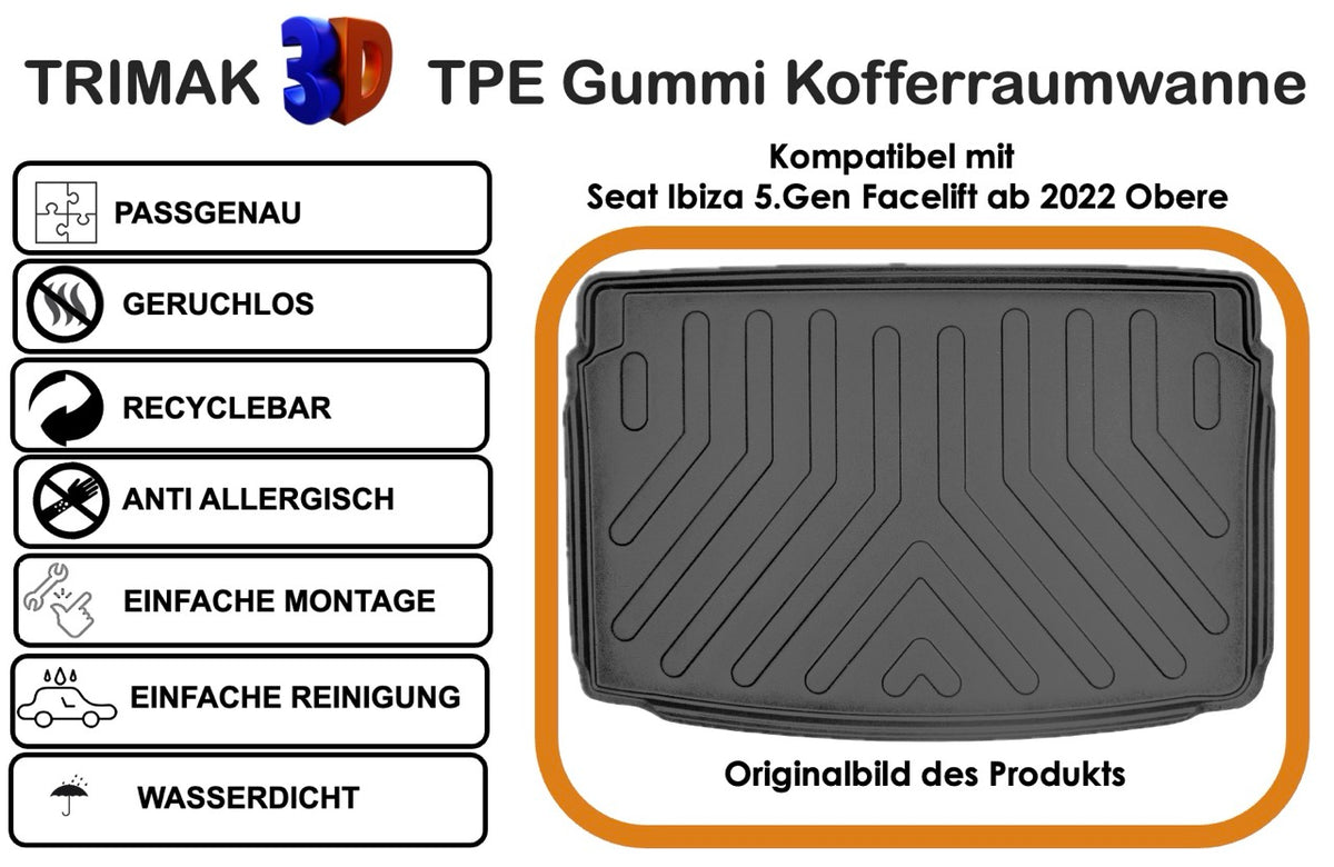 Trimak Obere Kofferraumwanne kompatibel mit Seat Ibiza V Facelift ab 2022 Obere Kofferraumboden