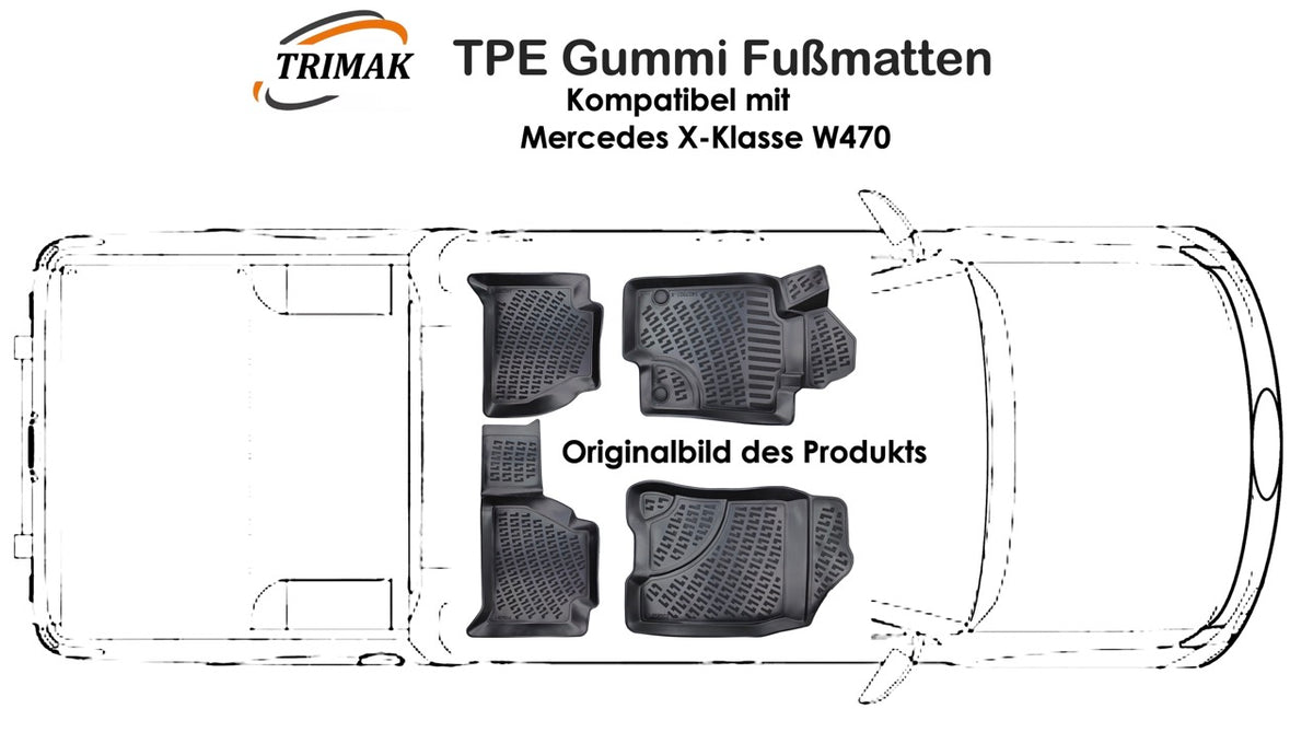 Trimak Autofußmatten kompatibel mit Mercedes-Benz X-Klasse W470 2017 - 2020 Auto Allwetter Gummimatten