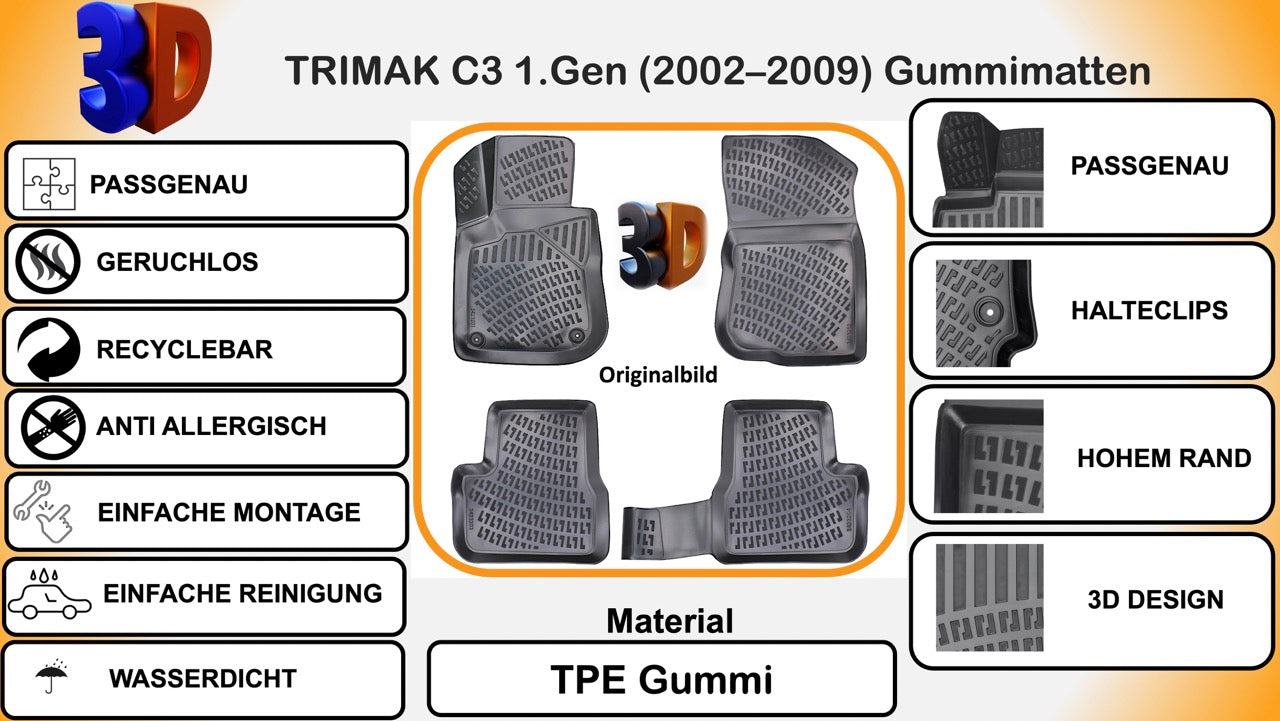 CITROEN C3 1.Gen (2002 - 2009) Auto Gummimatten Autofußmatten
