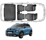 3D Fußmatten & Untere Kofferraumwanne Auto Set Kompatibel mit C3 Aircross 1.Gen 2017-2024 Verschiebbare Rücksitze