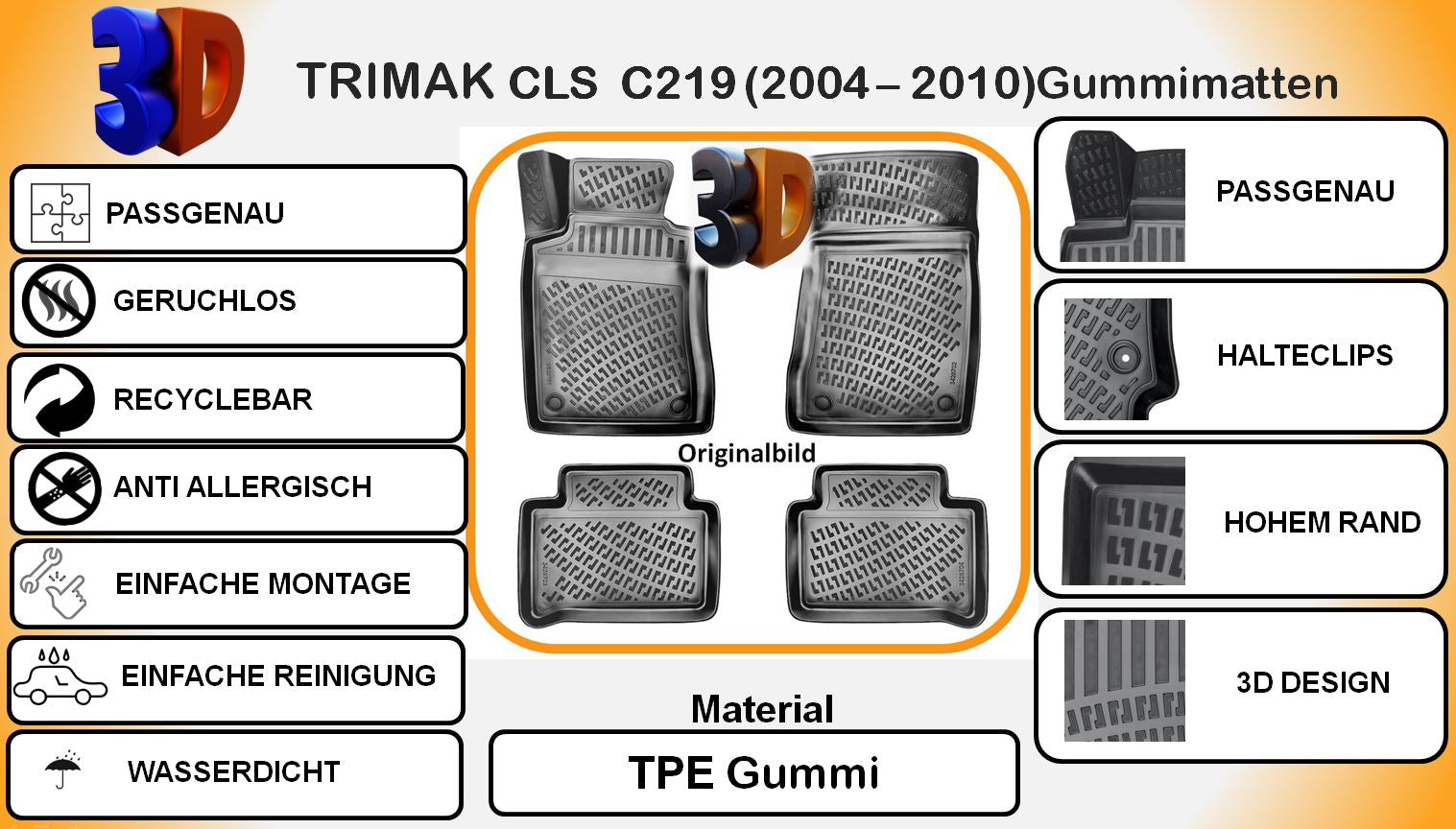 Trimak Mercedes - Benz CLS  C 219 (2004–2010) Gummimatten Autofußmatten