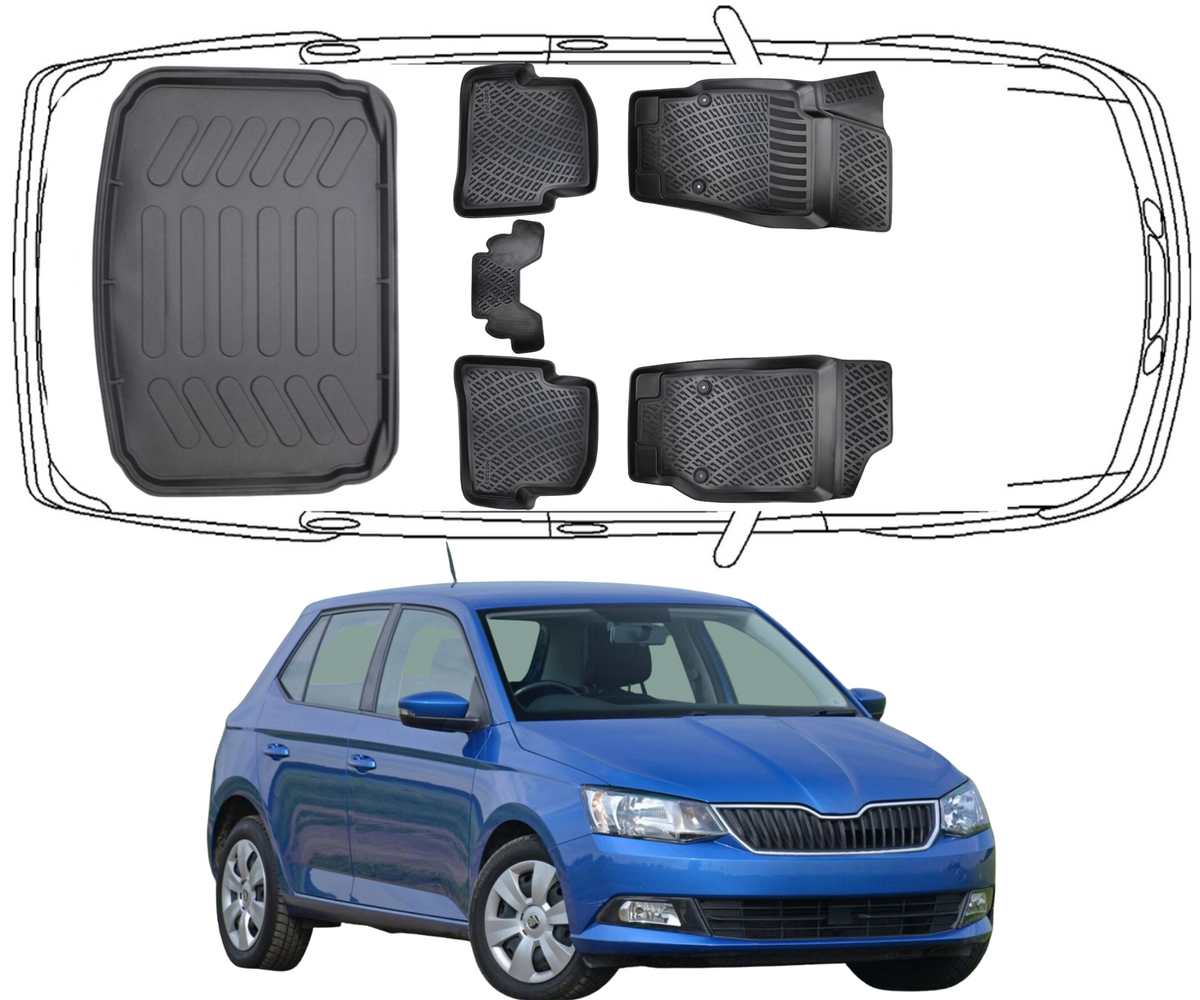 Set Autofußmatten und Kofferraummatte kompatibel mit Skoda Fabia III 2014 - 2022