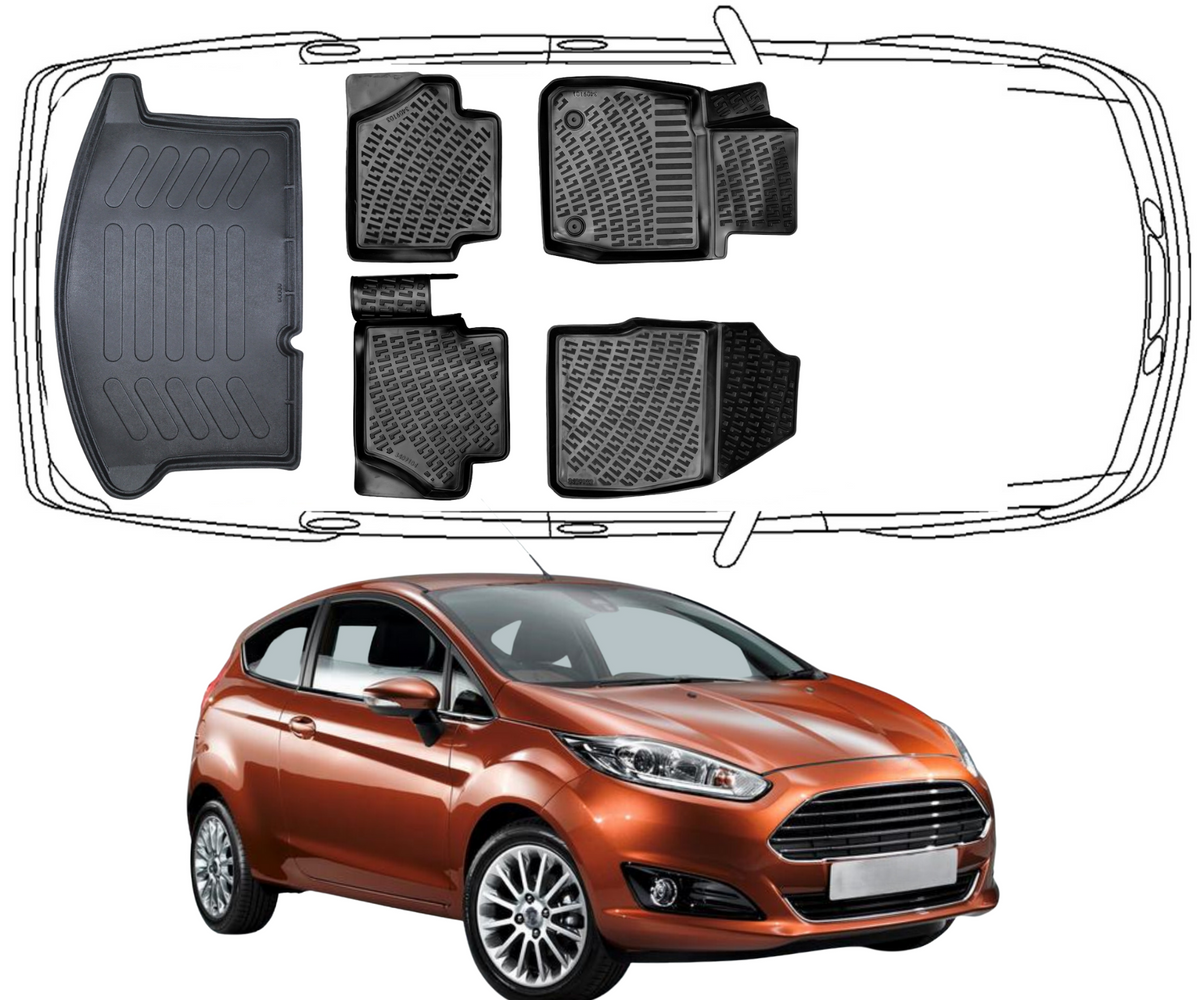 Set Autofußmatten und Kofferraummatte kompatibel mit Ford FIESTA 09´ 2009 - 2017