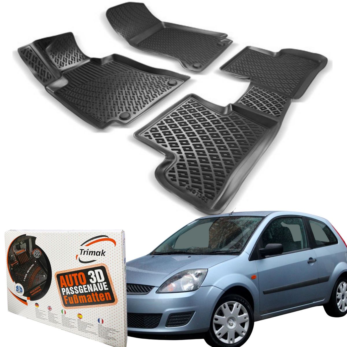 Trimak Autofußmatten kompatibel mit FORD Fiesta '02 (2002-2008) Auto Allwetter Gummimatten