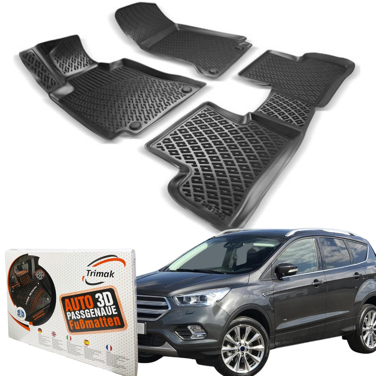 Trimak Autofußmatten kompatibel mit FORD KUGA 1. Gen. (2008–2012) Auto Allwetter Gummimatten