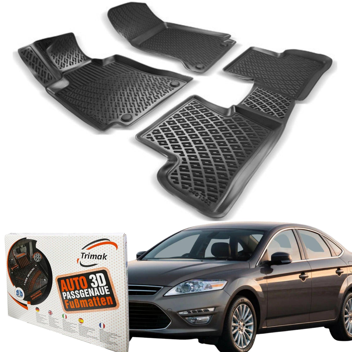 Trimak Autofußmatten kompatibel mit FORD MONDEO 4.Gen (Typ BA7, 2007–2014) Auto Allwetter Gummimatten