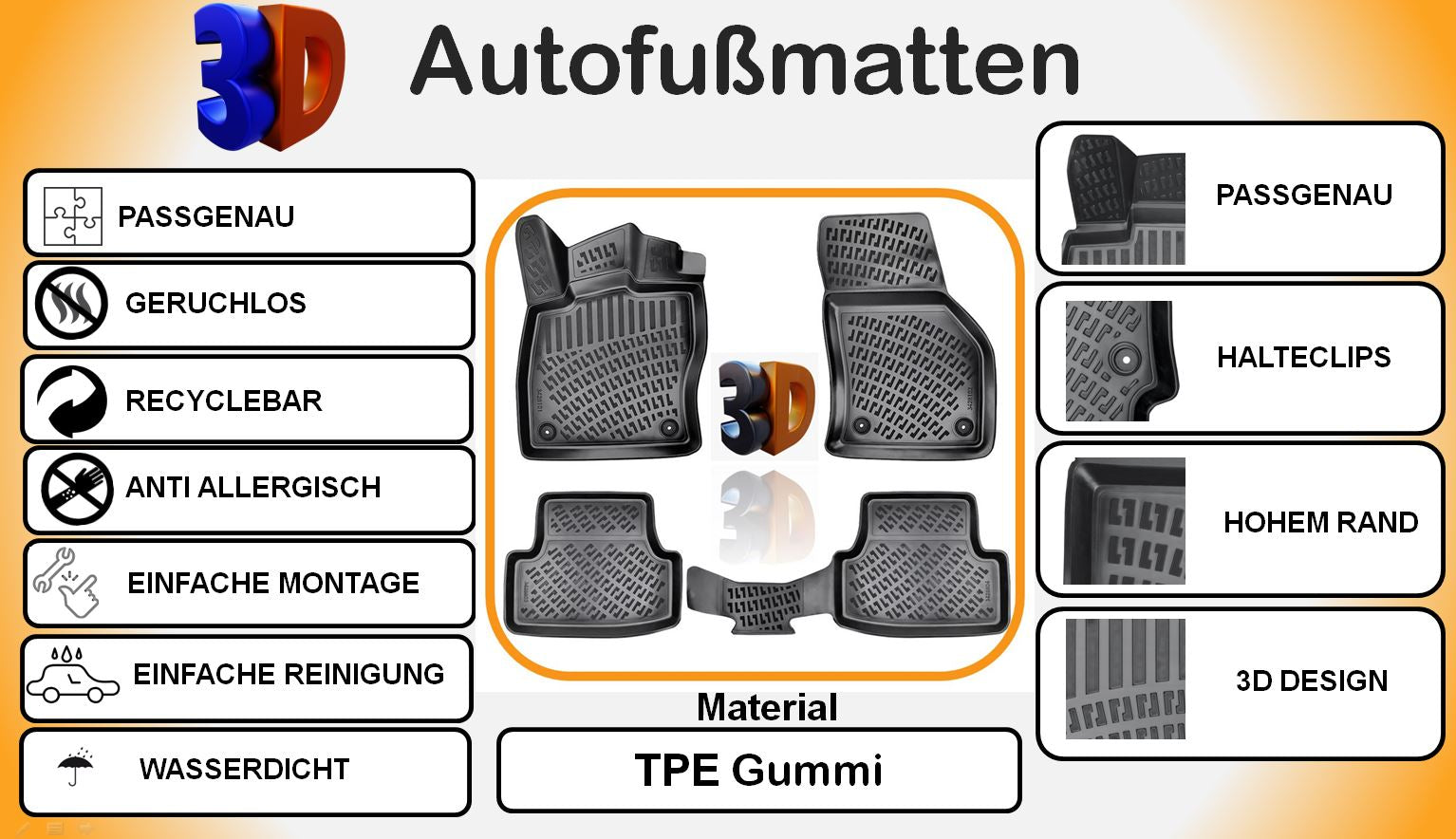 Trimak VW Golf 8 (VIII) ** Automatik Getriebe * ab 2020  Autofußmatten Gummimatten
