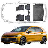 3D Auto Fußmatten & Untere Kofferraumwanne Set Kompatibel mit VW Golf VIII Benzin & Diesel