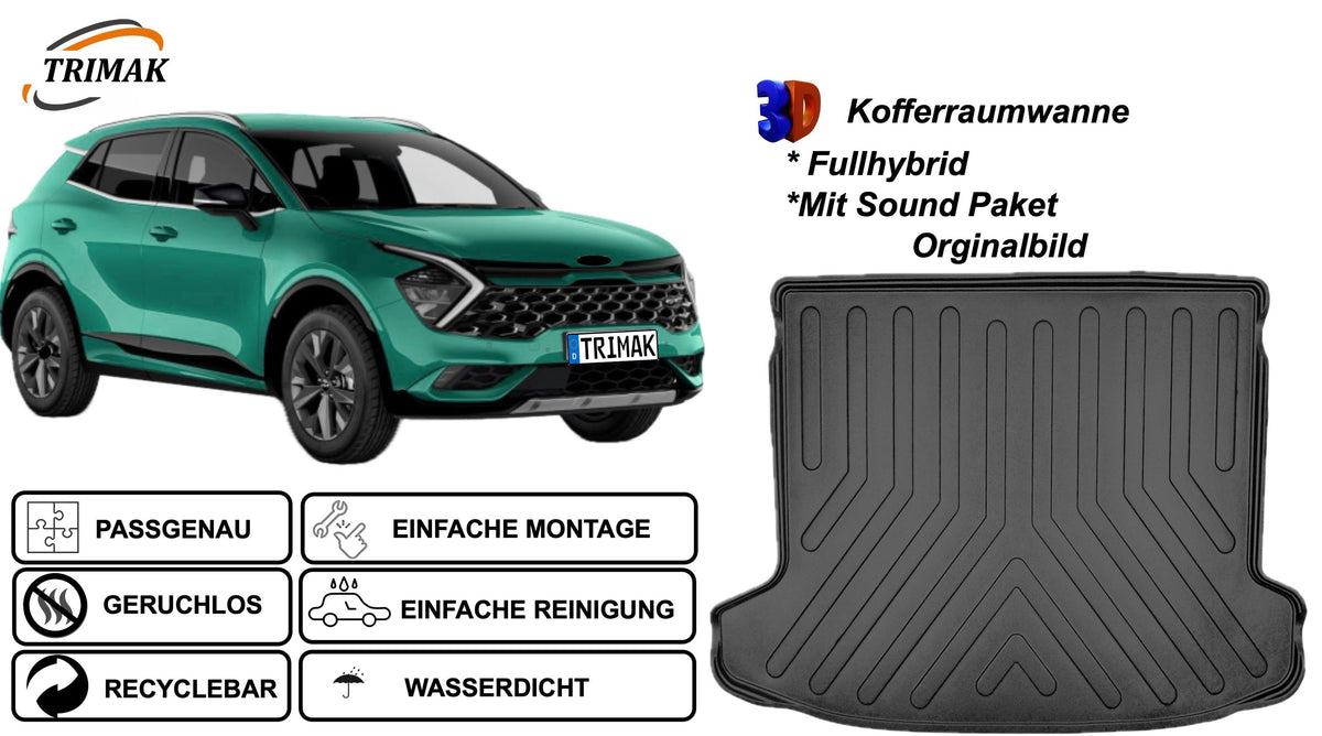 Trimak Kofferraumwanne kompatibel mit Kia Sportage 5. Gen (NQ5) Fullhybrid mit Sound Paket ab 2022