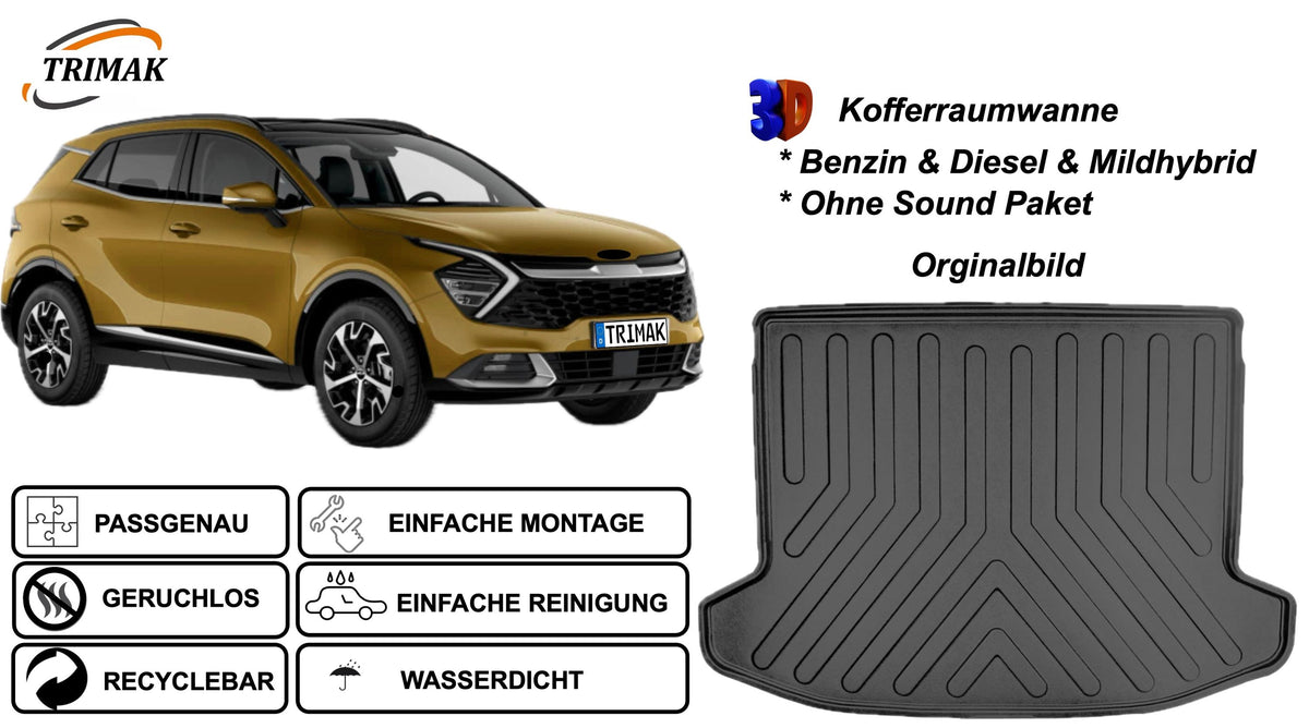 Trimak Kofferraumwanne kompatibel mit Kia Sportage 5. Gen (NQ5) Benzin & Mildhybrid Ohne Sound Paket ab 2022