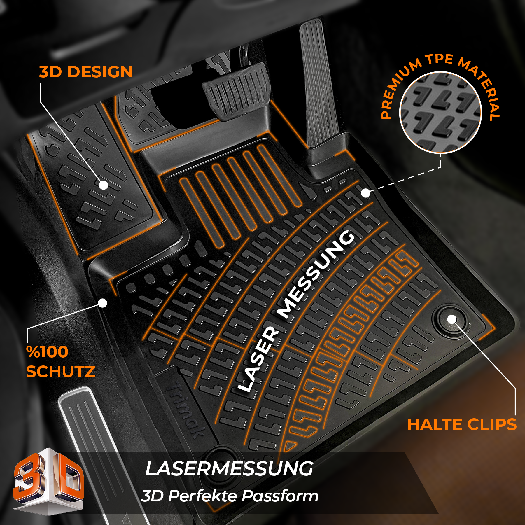 Trimak Autofußmatten kompatibel mit Renault Laguna II 2001-2007 Auto Allwetter Gummimatten