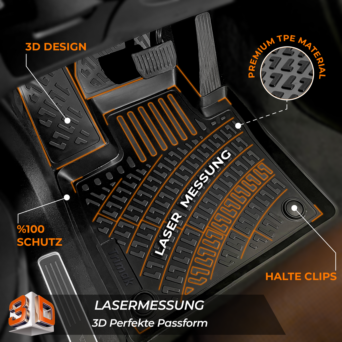 Trimak Autofußmatten kompatibel mit Mercedes A Klasse W169 2004-2012 Auto Allwetter Gummimatten