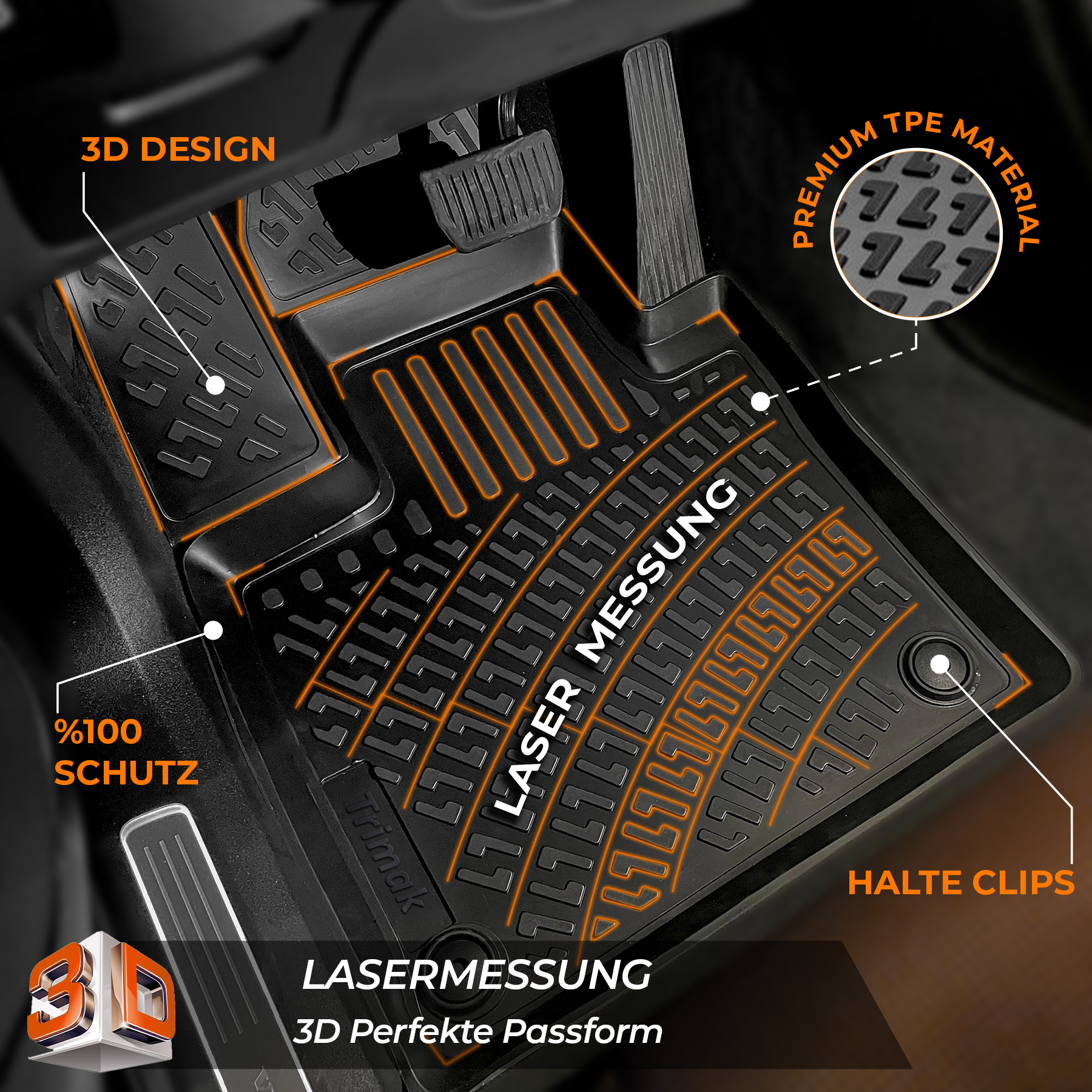 Trimak Autofußmatten kompatibel mit SEAT ATECA (5FP, KH7) Auto Allwetter Gummimatten
