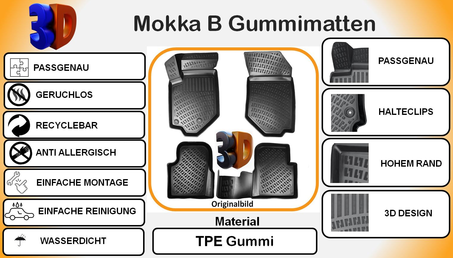 Trimak OPEL Mokka-e ab 2021 Autofußmatten Gummimatten