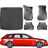 3D Fußmatten & Kofferraumwanne Auto Set Kompatibel mit Audi A4 Kombi 2007 - 2015 B8