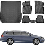3D Fußmatten & Kofferraumwanne Auto Set Kompatibel mit VW Passat B7 Kombi 2010 - 2015