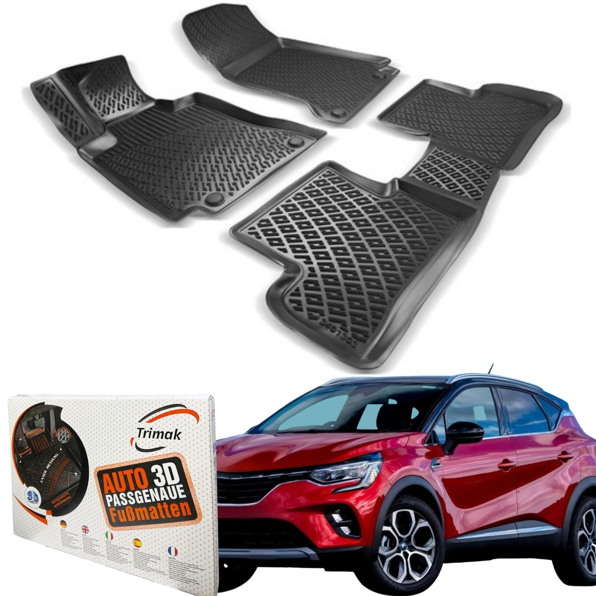 Trimak Autofußmatten kompatibel mit RENAULT CAPTUR 1.Gen (2013 - 2019) Auto Allwetter Gummimatten