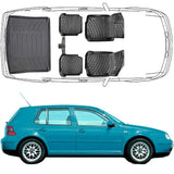 3D Fußmatten & Kofferraumwanne Auto Set Kompatibel mit VW Golf IV 1997 - 2004