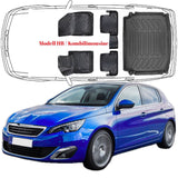 3D Auto Fußmatten & Kofferraumwanne Set Kompatibel mit Peugeot 308 2.Gen 2013-2021 HB