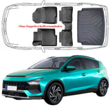 3D Auto Fußmatten & Kofferraumwanne Set Kompatibel mit Hyundai Bayon ab 2021 Ohne Doppelten kofferraumboden