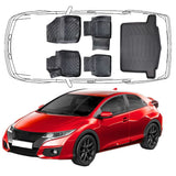 3D Auto Fußmatten & Kofferraumwanne Set Kompatibel mit Honda Civic 9.Gen 2011 - 2016