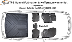 3D Fußmatten & Kofferraumwanne Auto Set Kompatibel mit Mitsubishi Outlander Hybrid Typ CW0 2015 - 2021