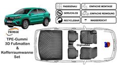 3D Auto Fußmatten & Obere Kofferraumwanne Set Kompatibel mit Suzuki S-Cross 2.Gen ab 2022