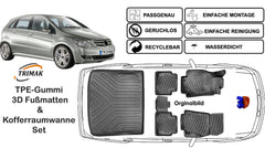 3D Auto Fußmatten & Obere Kofferraumwanne Set Kompatibel mit Mercedes B-Klasse T 245 2005 - 2011