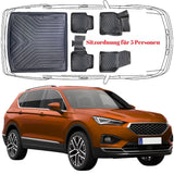3D Auto Fußmatten & Kofferraumwanne Set Kompatibel mit Seat Tarraco 2018-2024 Sitzordnung für 5 Personen