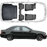 3D Fußmatten & Kofferraumwanne Auto Set Kompatibel mit Mercedes_Benz C Klasse W203 Sedan Limousine 2000 - 2007
