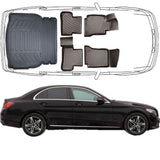 Fuß & Kofferraumwanne Auto Set Kompatibel mit MERCEDES C Klasse W205 Limousune 2014 - 2022 Umklappbare Rücksitze