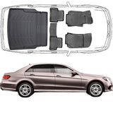 Set Autofußmatten und Kofferraummatte kompatibel mit Mercedes E Klasse W212 2009-2016 Limousine Umklappbare Rücksitze
