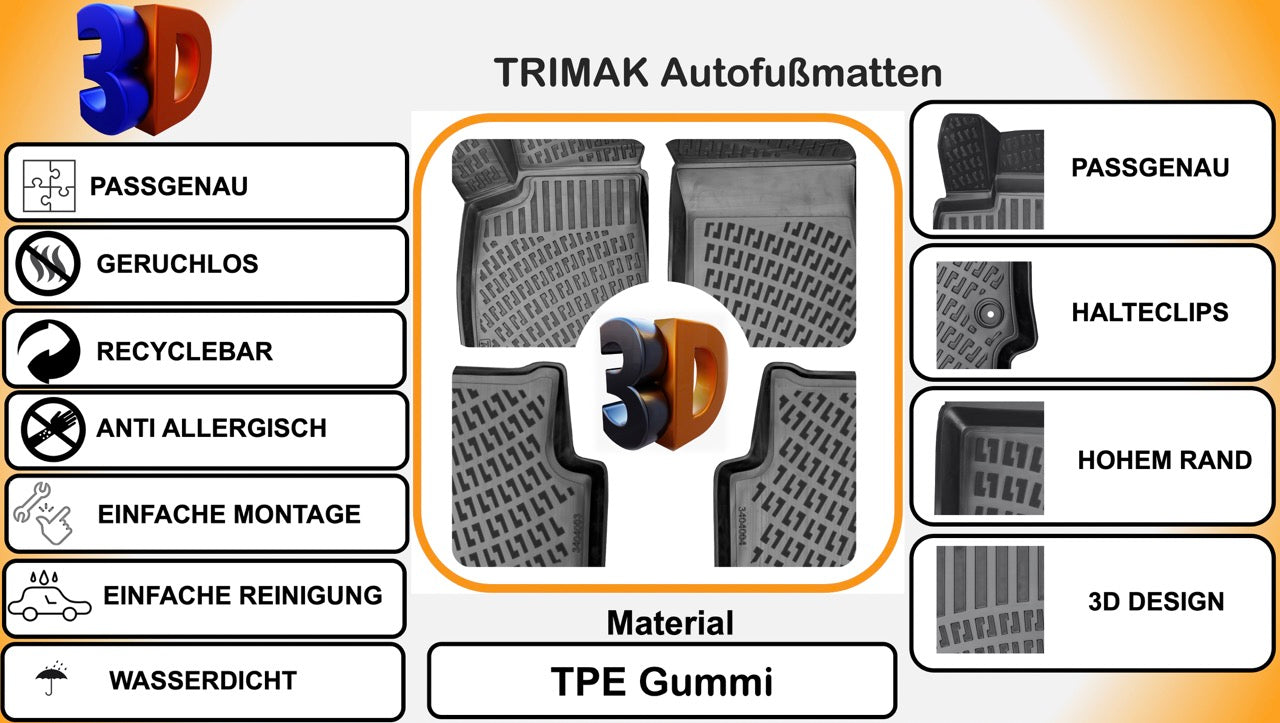 Trimmak Auto Fußmatten für Toyota Aygo Generation (2005 - 20: 3D Gummimatten zum Schutz des Autoinnenraums