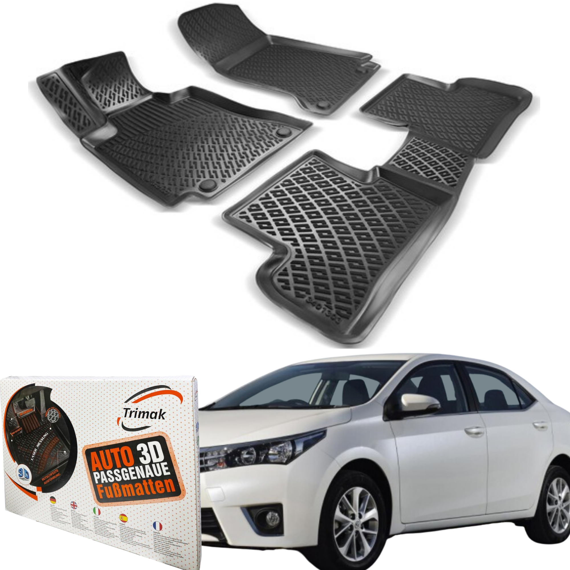 Trimak Autofußmatten kompatibel mit Toyota Corolla 2013-2018 (E160) Auto Allwetter Gummimatten