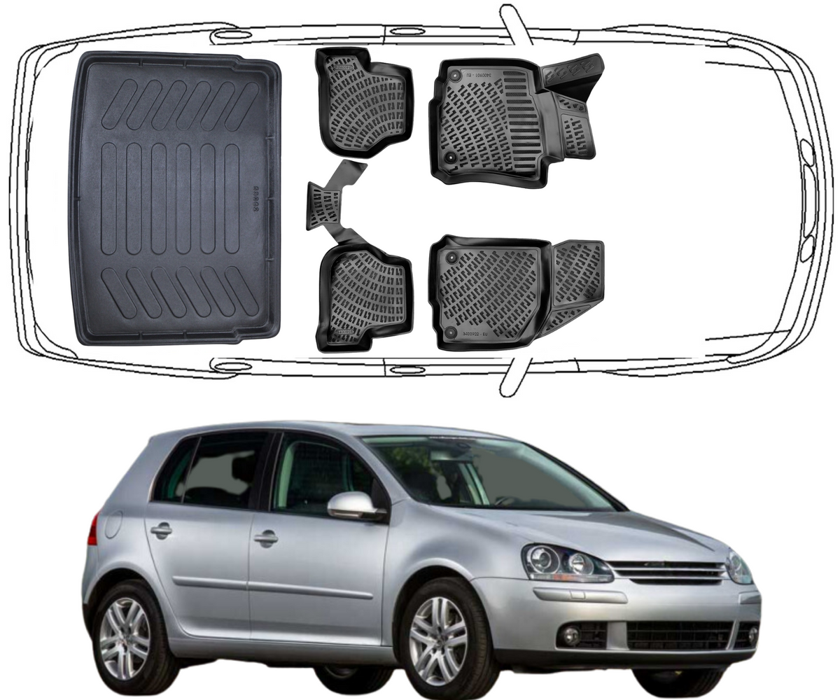 Set Autofußmatten und Kofferraummattem kompatibel mit VW Golf 5 (V) 2003-2008