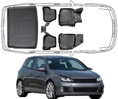 Set Autofußmatten und Kofferraummattem kompatibel mit VW Golf 6 (VI) 2008-2012