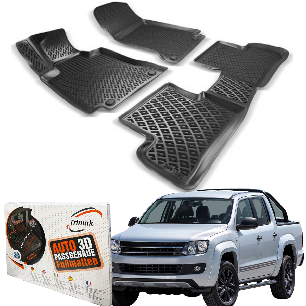 Trimak Autofußmatten kompatibel mit VW AMAROK 1.Gen  2010 - 2022 Auto Allwetter Gummimatten