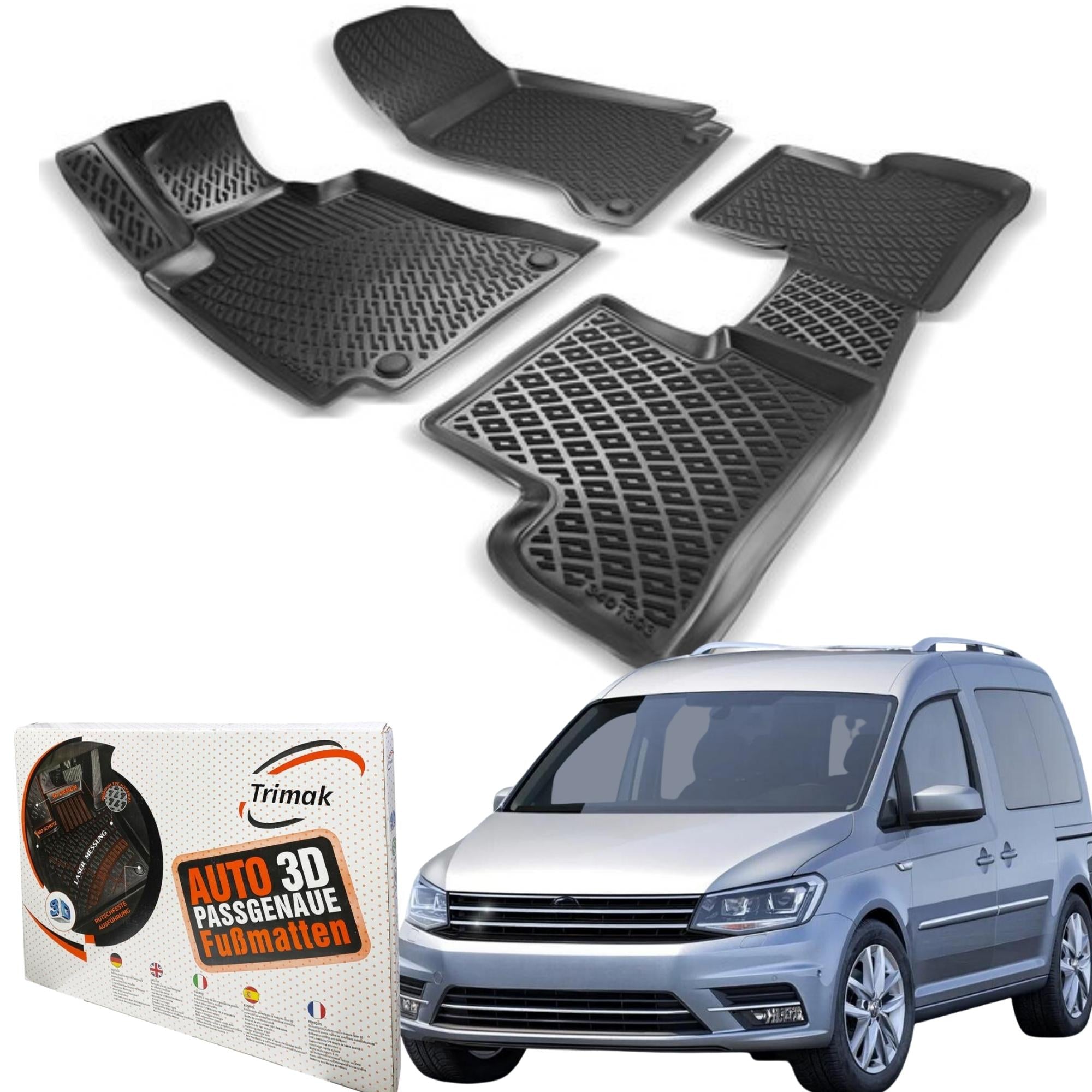 Trimak Autofußmatten kompatibel mit VW CADDY IV 2016-2020 Auto Allwetter Gummimatten
