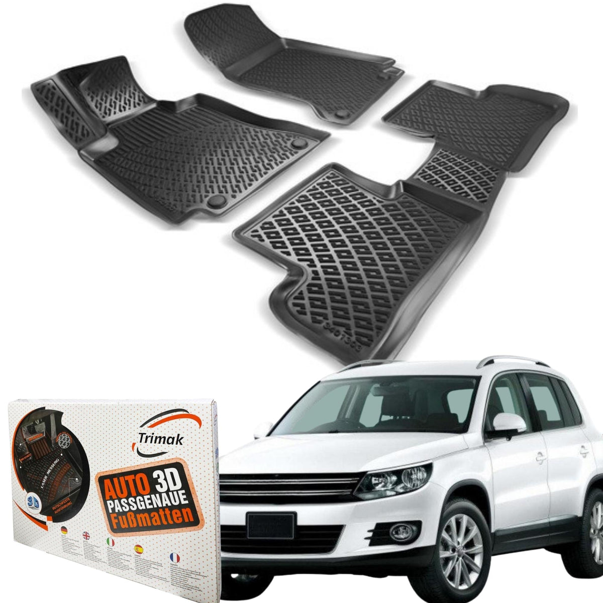 Trimak Autofußmatten kompatibel mit VW Tiguan 1.Gen 2007-2015 (5N) Auto Allwetter Gummimatten